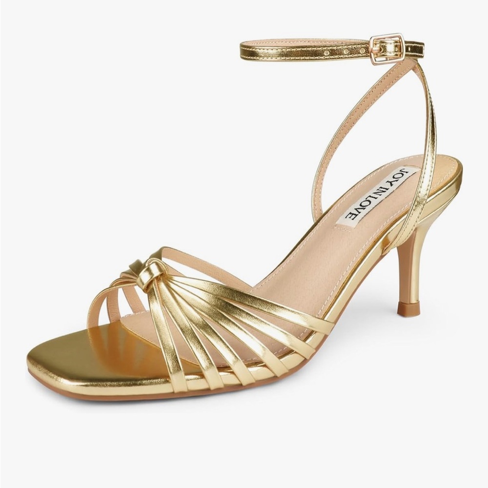 Joy in Love Gold Strappy Kitten Heels